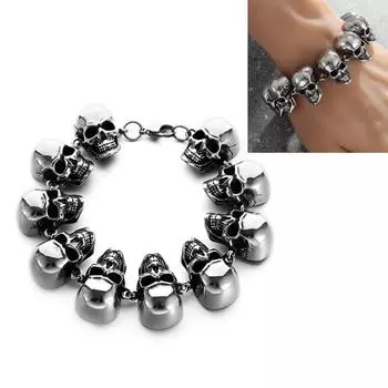 Металлический браслет с черепом на Хэллоуин, винтажные браслеты в готическом стиле, идеально подходят для повседневной носки, хип-хоп, панк, украшения для вечеринок, декор Silver&23cm