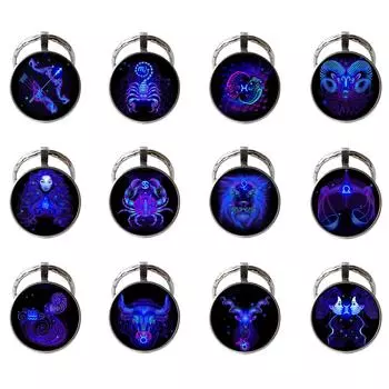 Металлический брелок с драгоценными камнями и символами зодиака One Size