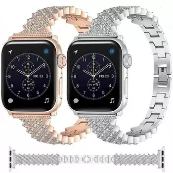 Металлический + бриллиантовый ремешок для Apple Watch ultra, 49 мм, ремешок 8, 7, 45 мм, 41 мм, новый съемный браслет Gypsophila, браслет для iWatch SE 6543, 44, 40 мм, 42, 38 мм for 38mm 40mm 41mm розового золота