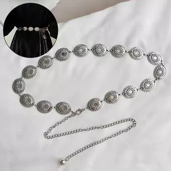 Металлический цепной ремень для женщин, ковбойские ремни в стиле вестерн-кантри, регулируемый пояс-цепочка для свитеров, платьев, джинсов