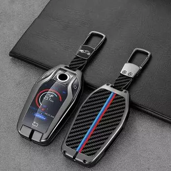 Металлический чехол для автомобильного ключа с узором из углеродного волокна, ЖК-дисплей, умная удаленная крышка, светодиодный дисплей, корпус для BMW X5 X7 5 7 серии G11 G12 G30 G31 M760Li
