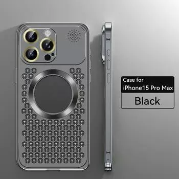 Металлический чехол для телефона с рассеиванием тепла для IPhone 14 Pro 15 Pro Max 14 15 Plus Magsafe, чехол для беспроводной зарядки, пленка для объектива, противоударный защитный чехол For iPhone 14 чёрный