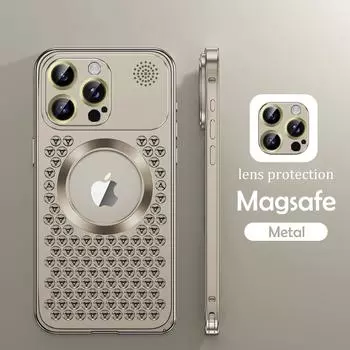 Металлический чехол для телефона с рассеиванием тепла для iPhone 13 12 14 15 Pro Max Plus, магнитный алюминиевый чехол Magsafe для IPHON 14 15 Pro Promax For iPhone 12 синий