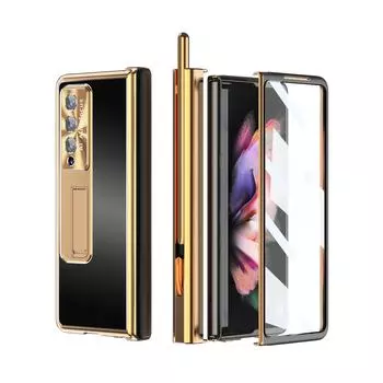 Металлический чехол из нержавеющей стали для Samsung Galaxy Z Fold3 Fold 4 3, стеклянная пленка, защитная пленка для экрана, подставка, шарнир, крышка слота для ручки Samsung Z Fold3 5G серебряный