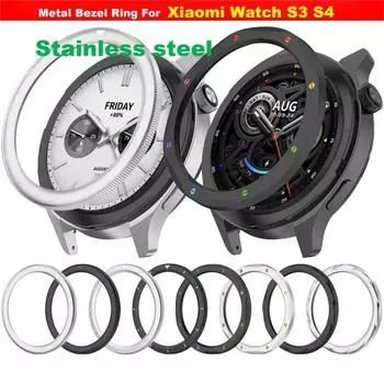 Металлический чехол-кольцо для Xiaomi Watch S3 S4 eSIM Protector Smart Watch Remesh Cover Accessories With Tempered Glass Film S 3 4 For Watch S3 S3 eSIM серебряный/белый
