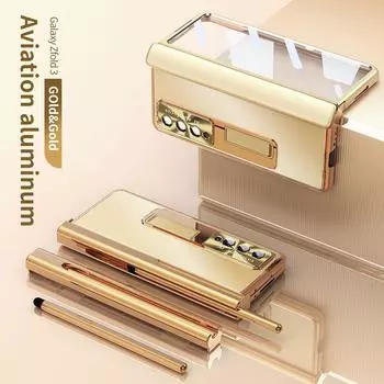 Металлический чехол с металлическим шарниром для Samsung Galaxy Z Fold 6, 5, 4, 3, 2, с магнитной подставкой для S Pen, алюминиевый защитный чехол на 360 градусов For Galaxy Z Fold 4