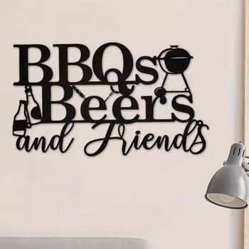 Металлический декор для барбекю, деревенский знак для патио на открытом воздухе и заднем дворе. Домашний бар Металлическое настенное искусство. Украшение загородного фермерского дома. чёрный