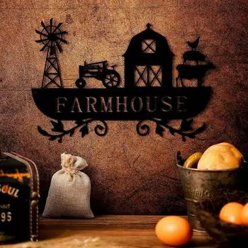 Металлический декор для дома в стиле фермерского дома, деревенский знак фермы с мотивами ветряной мельницы, амбара, трактора и животных, очаровательное настенное искусство для загородных домов чёрный