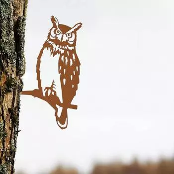 Металлический декор для птичьего двора на дереве — преобразите свой задний двор с помощью этого искусства. Металлический ворон/сова. Стальной садовый декор. Силуэт на открытом воздухе чёрный