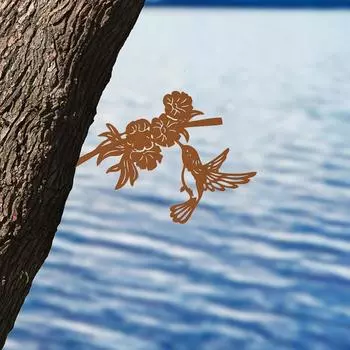 Металлический декор «Колибри с цветами» — придайте элегантность вашему двору с помощью этого арт-объекта. Идеально подходит для Дня матери и новоселья. чёрный