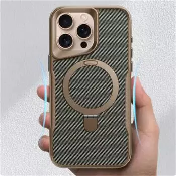 Металлический держатель Desert Titanium, магнитный чехол из углеродного волокна для iPhone 16, 15, 14, 13, 12 Pro Max, прочный чехол с защитой от царапин и пыли iPhone 16 Pro Max чёрный