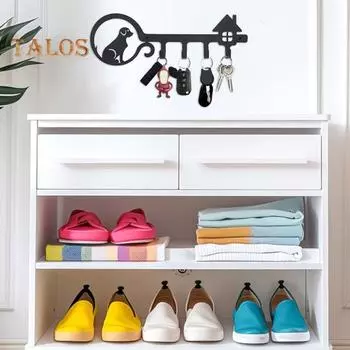 Металлический держатель для ключей с 4 крючками, органайзер для ключей в прихожую, черный, настенный, в форме крючка для ключей, сумки, одежды A