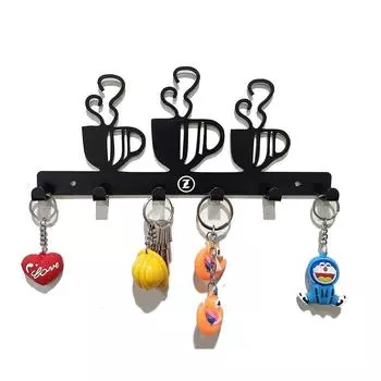 Металлический держатель для ключей в виде кофейной чашки, настенная вешалка для ключей, черная чёрный