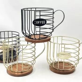 Металлический держатель для кофейных капсул с деревянным основанием в форме чашки. Держите столешницу в порядке. Органайзер для хранения кофейных капсул большой емкости. Органайзер. Стойка для кухонных принадлежностей. A чёрный