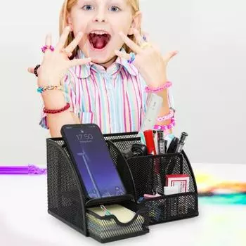 Металлический держатель для ручек, большая емкость, несколько отделений, компактный размер, портативный настольный держатель для кистей для макияжа, карандаш, коробка для хранения чёрный