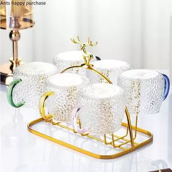 Металлический держатель для стакана Подставка для слива Лоток для хранения Декоративная полка для хранения Держатели для стаканов Главная Стеклянная чашка Костюм из шести предметов Перевернутая полка