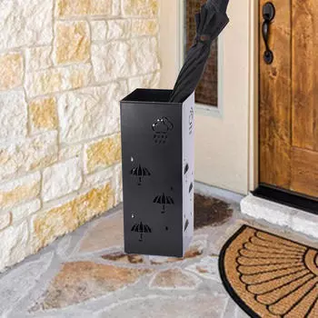 Металлический держатель для зонта с квадратным модным узором, контейнер для хранения тростей чёрный