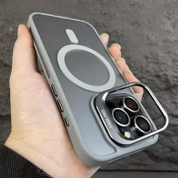 Металлический держатель-подставка для фотоаппарата для iPhone 15 14 Plus 13 12 11 Pro Max для беспроводной зарядки, магнитный матовый противоударный чехол For iPhone 15