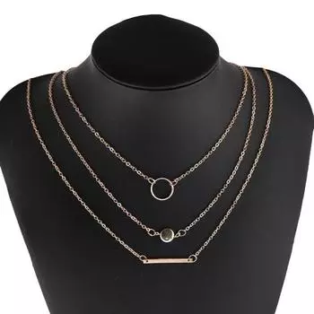 Металлический диск-бар, кольцо, кулон, многослойная цепочка на ключицу, ожерелье, ювелирные изделия золотистый