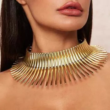 Металлический ежик-берсерк, золотой индивидуальный преувеличенный воротник, толстое ожерелье, толстый шейный шарф женский золотой