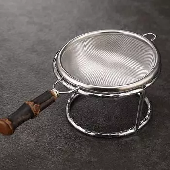 Металлический фильтр для чая и кофе, сетчатый фильтр из нержавеющей стали с бамбуковой ручкой, многоразовый кухонный инструмент