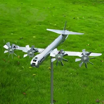 Металлический флюгер для самолета Плоский металлический самолет Самолет ручной работы Флюгеры Ветряная мельница Spinner Декор Уличные флюгеры Декор серебряный