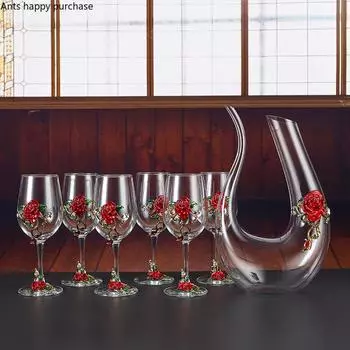 Металлический хрустальный бокал, набор бокалов для красного вина, графин, бутыль, диспенсер для вина, винный набор, барная посуда, барные наборы, посуда для напитков, изысканный подарок