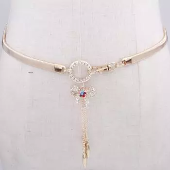 Металлический Эластичный Пояс Гальванизированная Подвеска Бриллиант Элегантная Поясная Цепочка Декоративный Пояс Тонкий Пояс для Платья 60-80cm