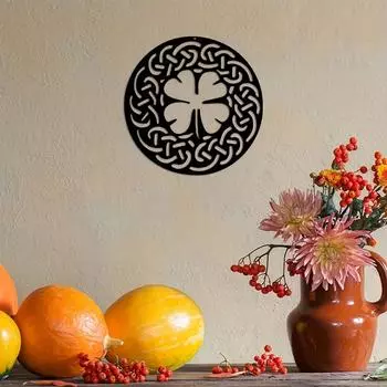 Металлический кельтский четырехлистный клевер, настенный декор, стильная наклейка, настенное украшение для детской комнаты, спальни, столовой и вестибюля чёрный