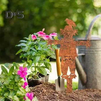 Металлический кол для пугала, садовый кол, ржавый цвет, выветренный железный декоративный кол, ретро-стиль пугала, уличный декоративный кол для фермерского двора, газона коричневый