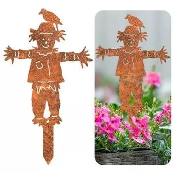Металлический кол для пугала, садовый кол, ржавый цвет, выветренный железный декоративный кол, пугало в стиле ретро