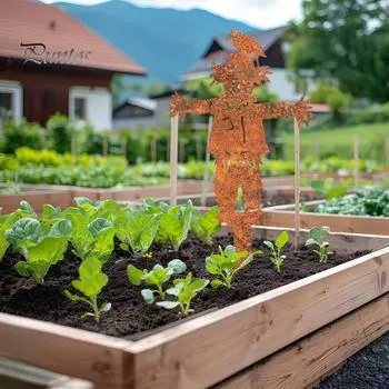 Металлический кол для пугала, садовый кол, ржавый цвет, выветренный железный декоративный кол, ретро-стиль пугала, уличный декоративный кол для фермерского двора, газона коричневый