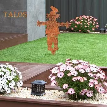 Металлический кол для пугала, садовый кол, ржавый цвет, выветренный железный декоративный кол, ретро-стиль пугала, уличный декоративный кол для фермерского двора, газона коричневый