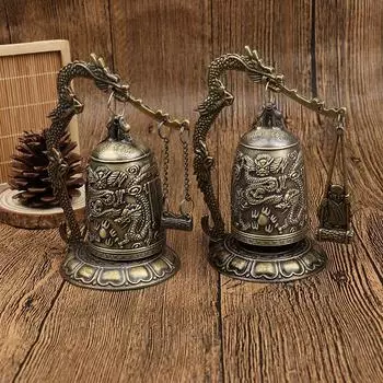 Металлический колокольчик с резным драконом, буддийские часы, украшение на удачу, домашний декор, фигурки A
