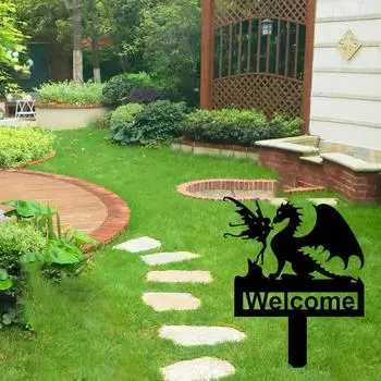 Металлический колышек Dragon Garden – забавный и причудливый силуэт, уникальное украшение двора для особого штриха внешнего декора чёрный