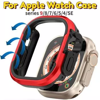 Металлический корпус для Apple Watch Ultra 2, 49 мм, аксессуары, защитная пленка 45 мм, 44 мм, 41 мм, 40 мм, бампер из ТПУ, закаленный чехол iwatch series 9, 8 Ultra2 49 For Ultra1/2 49mm чёрный