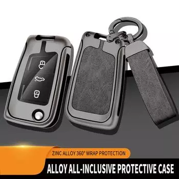 Металлический кожаный чехол для ключей автомобиля для Volkswagen VW Polo Golf 7 MK7 Tiguan Passat для Skoda Octavia Kodiaq Karoq для Seat Ateca Leon серый