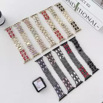 Металлический кожаный ремешок для Apple Watch 49 мм 45 мм 41 мм 44 мм 40 мм 42 мм 36 мм Женский ремешок для часов iWatch Series 10 9 8 7 6 5 4 SE iWatch 1-2-3 42mm чёрный