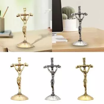 Металлический крест-распятие с основанием, традиционное настольное украшение высотой 3 дюйма для церковного декора, портативное, прочное, тонкая работа