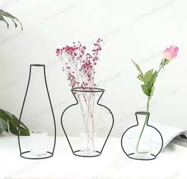 Металлический кронштейн для дома в скандинавском стиле. Креативные безфлаксерные украшения. Винтажные вазы из железной проволоки. Композиции из сухих и свежих цветов. Изделия из железа.