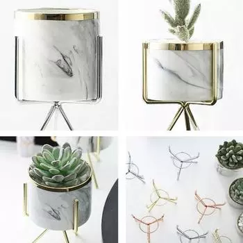 Металлический кронштейн для домашнего сада, керамический держатель для цветочного горшка, художественный контейнер для растений, кашпо S золотистый/ярко-розовый