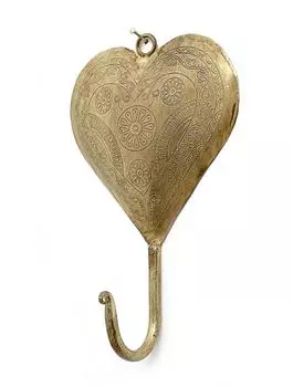 Металлический крючок в форме сердца с гравировкой, Латунь, Iron Heart Hook Etching Brass, John Molly Decor&Gifts