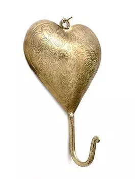Металлический крючок в форме сердца с гравировкой, Латунь, Iron Heart Shape Hook Etching Brass, John Molly Decor&Gifts