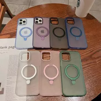 Металлический круглый кронштейн-держатель Magsafe чехол для Iphone 14 12 11 13 Pro Max полупрозрачный акриловый противоударный чехол for iphone13ProMax(6.7 ) белый