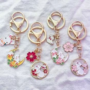 Металлический кулон в виде цветка кролика, брелок в виде лунного цветка кролика, забавный брелок в виде цветка вишни для женщин yellow moon