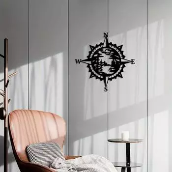 Металлический лесной компас настенное искусство - элегантная скульптура для спальни, гостиной, сада, фермерского дома и бара | Внутренний/наружный декор 28cm чёрный