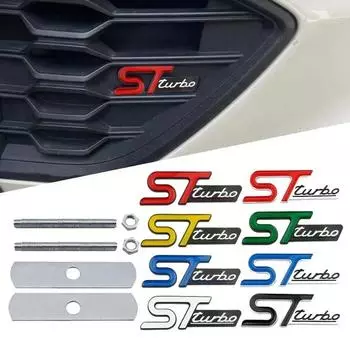 Металлический логотип ST Turbo, эмблема на переднюю решетку радиатора, боковую заднюю крышку багажника, наклейка для Fiesta Everest Focus M-ondeo K-uga Ranger M-ustang F150 Transit Badge Sticker чёрный/серебряный