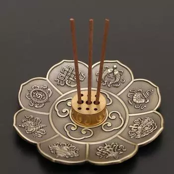 Металлический лотос Восемь сокровищ Восемь благоприятных домашних хозяйственных линий для помещений Тарелка для благовоний Антикварная курильница