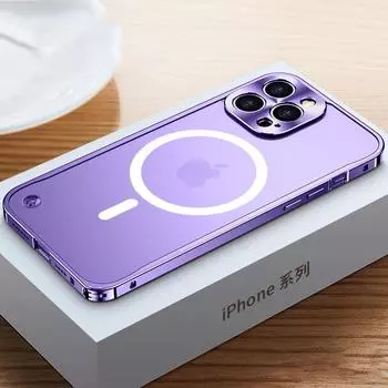 Металлический магнитный чехол для телефона для iPhone 15 14 13 12 11 Pro Max алюминиевый магнитный чехол с беспроводной зарядкой iphone 11 золотой