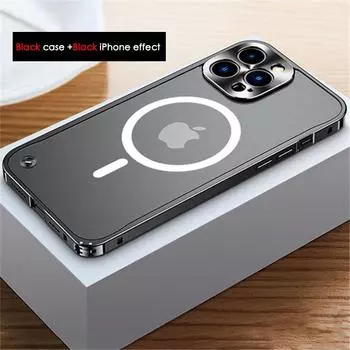 Металлический магнитный чехол для телефона iPhone 15 11 12 13 14 15 Pro Max 14plus для Magsafe с беспроводной зарядкой, алюминиевые матовые полупрозрачные чехлы For iPhone 13Pro Max чёрный